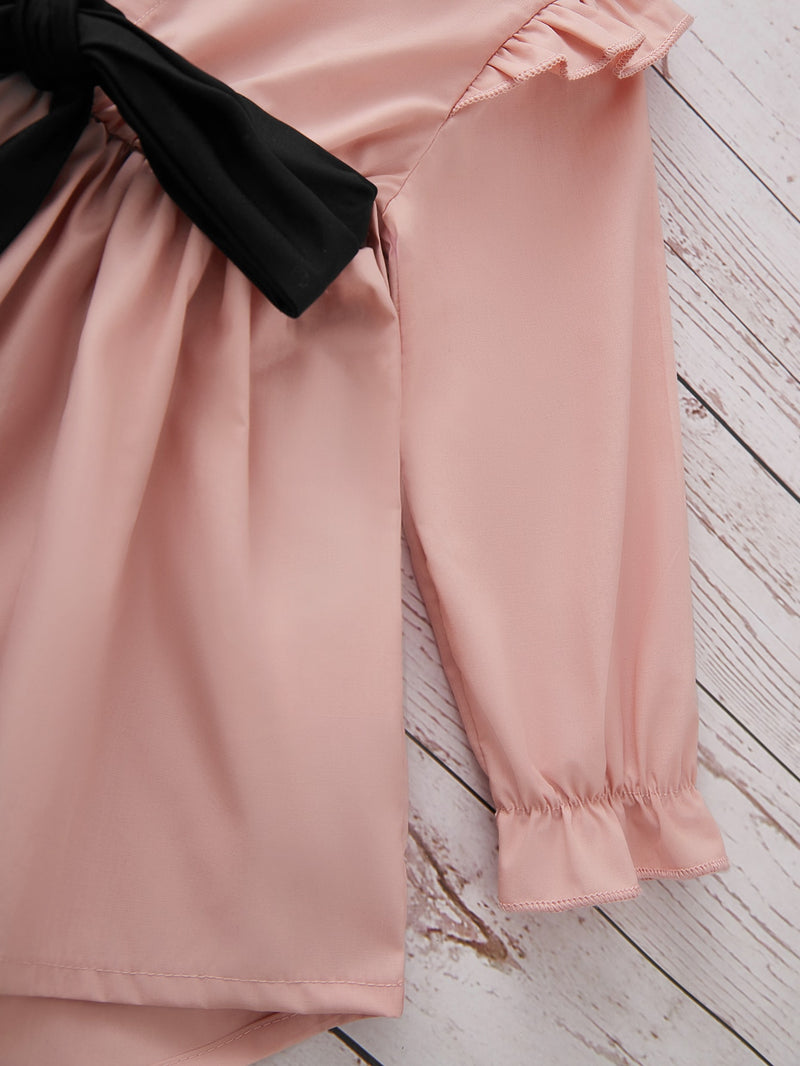 Blusa e Calça de Meia Estação para Bebê Menina com Babados na Bordadura da Manga e Meio Botão
