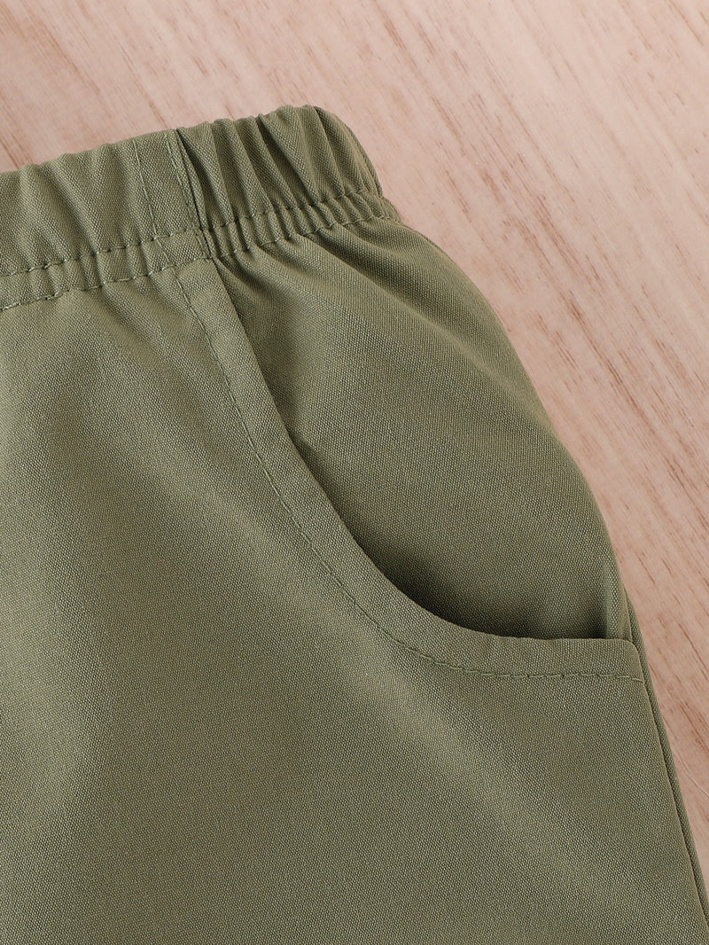 T-shirt Halter Para Bebê Menina E Calça Cargo De Lado Com Bolso Aba Sem Cinto