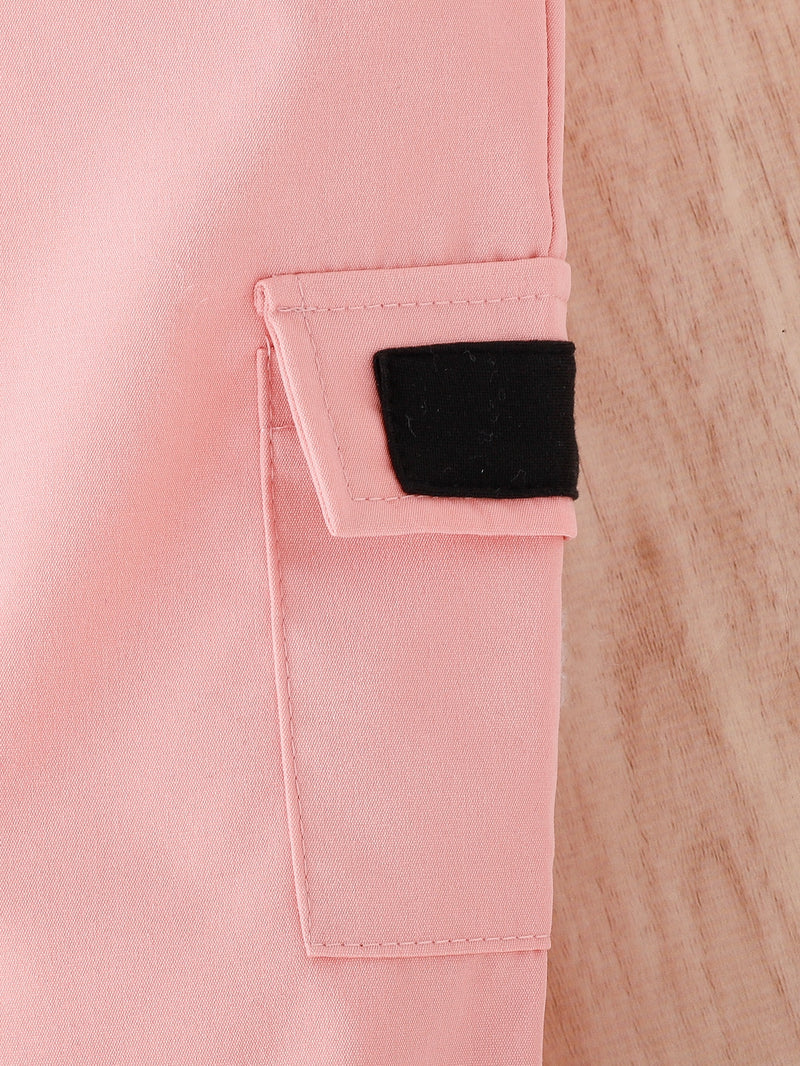 T-shirt Halter Para Bebê Menina E Calça Cargo De Lado Com Bolso Aba Sem Cinto