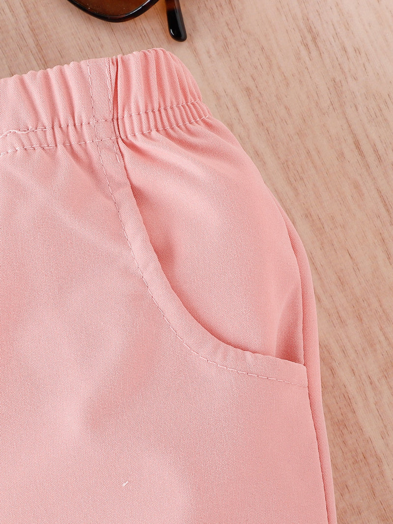 T-shirt Halter Para Bebê Menina E Calça Cargo De Lado Com Bolso Aba Sem Cinto