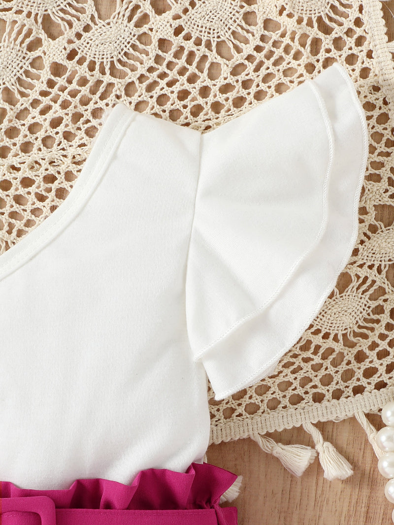 Conjunto de Top de um ombro só e shorts com cintura Paperbag para bebê menina