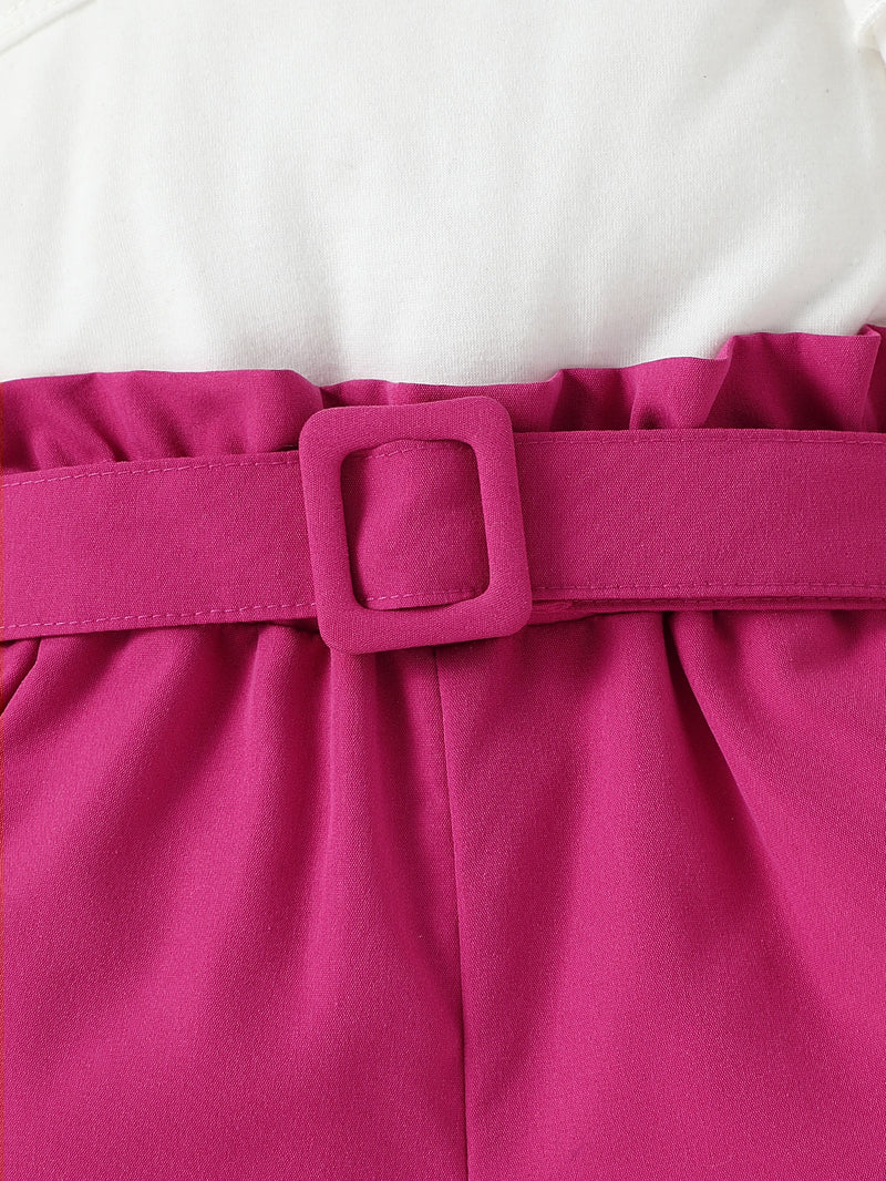 Conjunto de Top de um ombro só e shorts com cintura Paperbag para bebê menina