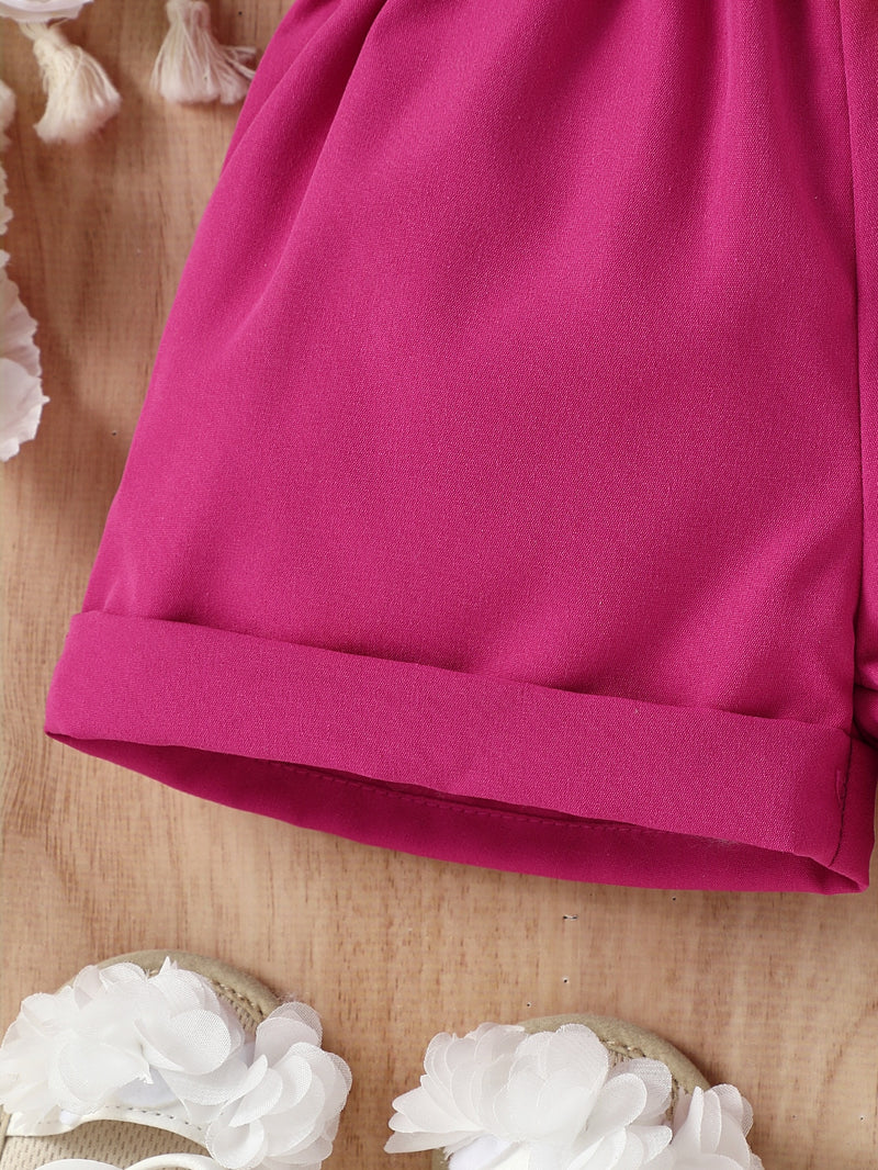Conjunto de Top de um ombro só e shorts com cintura Paperbag para bebê menina