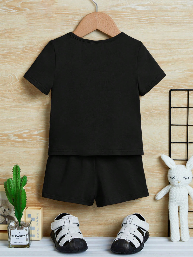 Conjunto de Camiseta e Shorts para Bebê Menino com Bloco de Cor de Xadrez e Gráfico de Letra, para o Natal