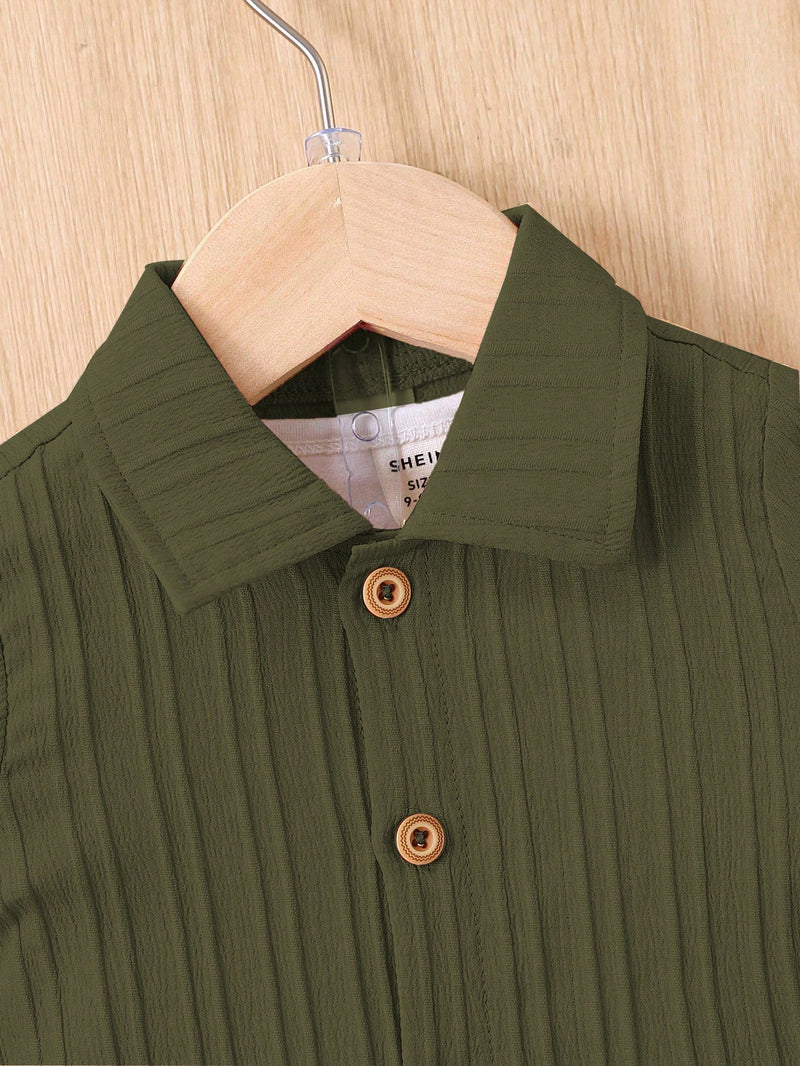 Bebê Menino Sólido Botão Frontal Camiseta & Shorts Sem Camiseta