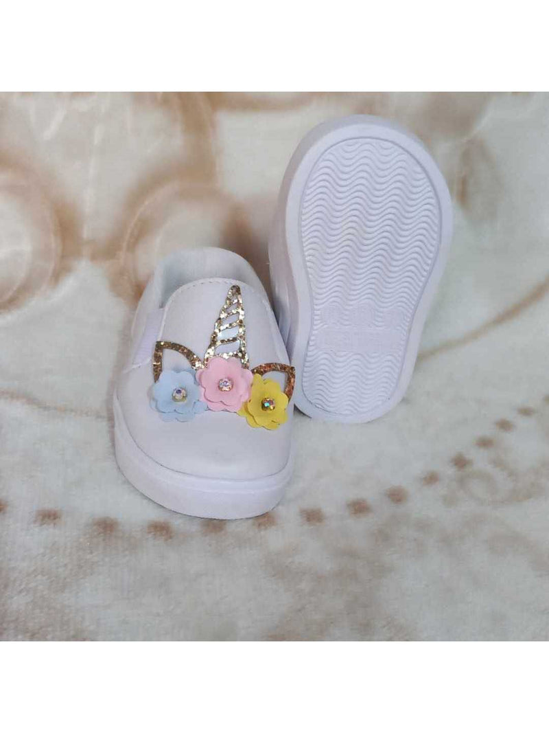 Tênis de bebê unicórnio branco calce fácil menina infantil