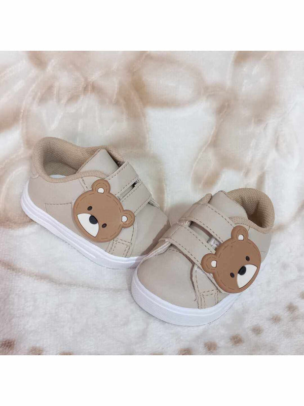 Tenis de bebê urso bege menino infantil estiloso