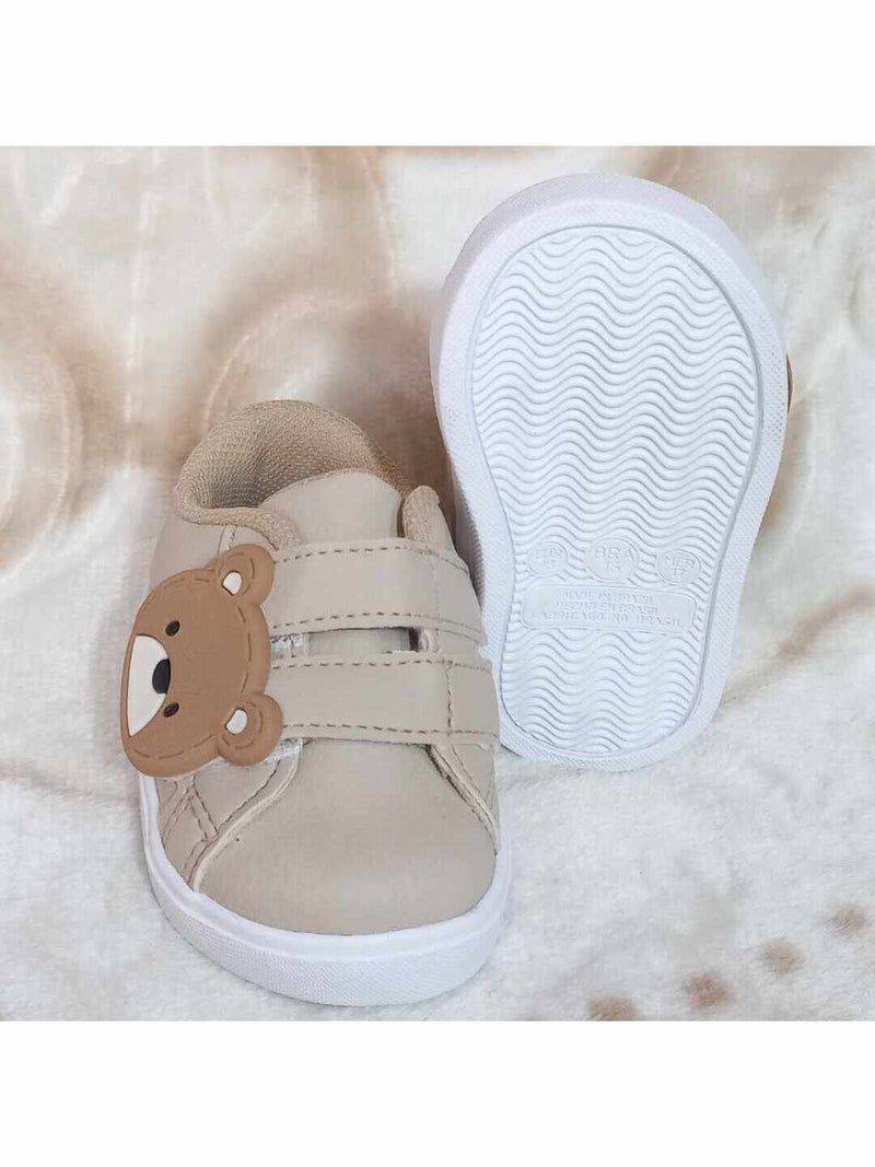 Tenis de bebê urso bege menino infantil estiloso