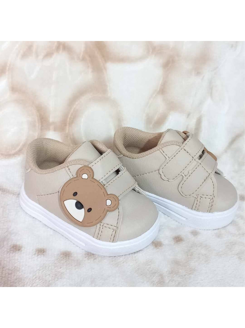 Tenis de bebê urso bege menino infantil estiloso
