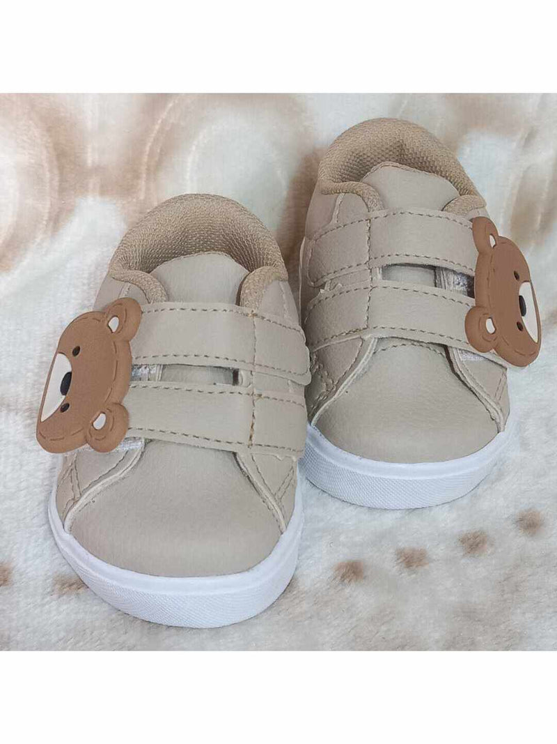 Tenis de bebê urso bege menino infantil estiloso
