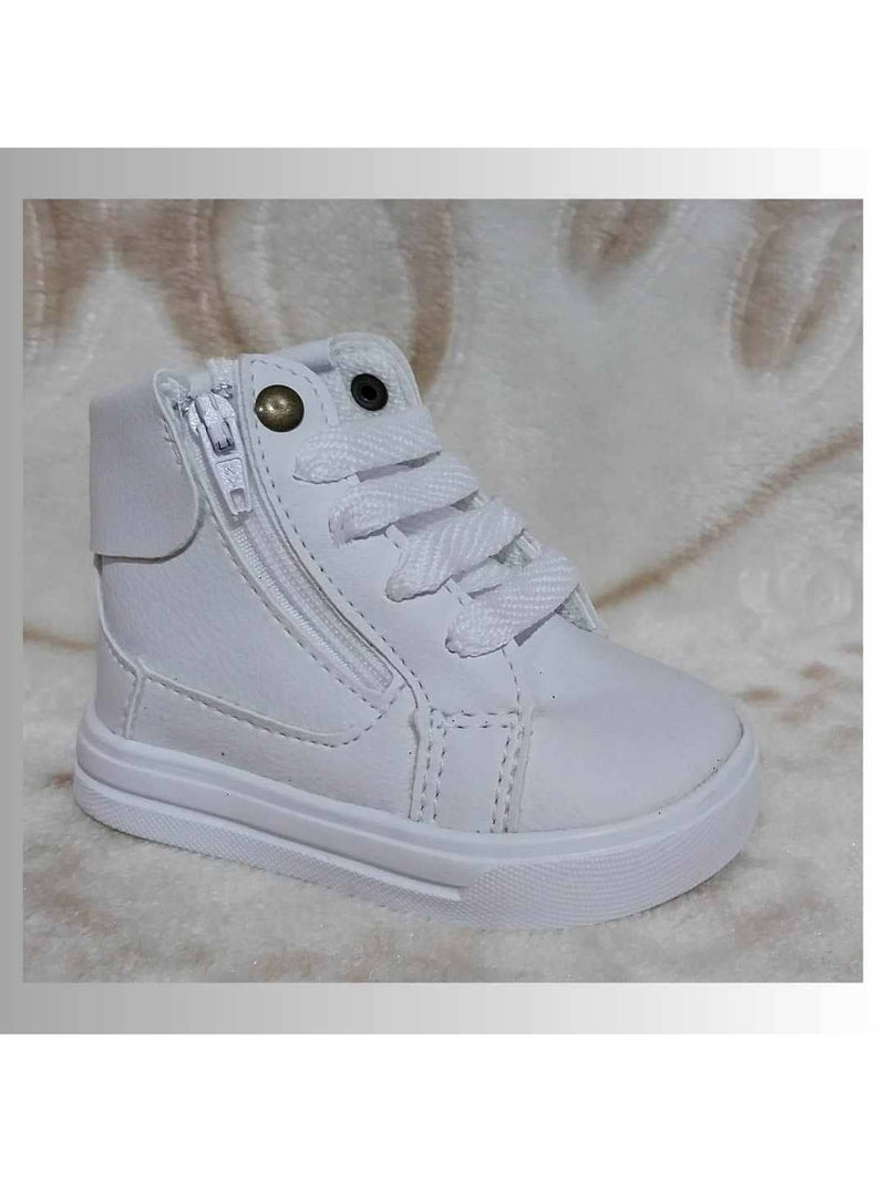 tênis cano alto para bebê estilo botinha branco ou preta com ziper unissex infantil