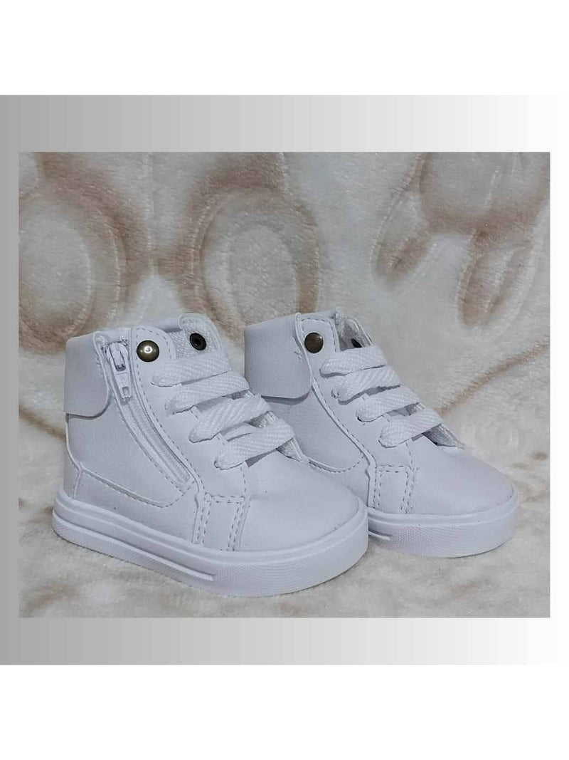 tênis cano alto para bebê estilo botinha branco ou preta com ziper unissex infantil