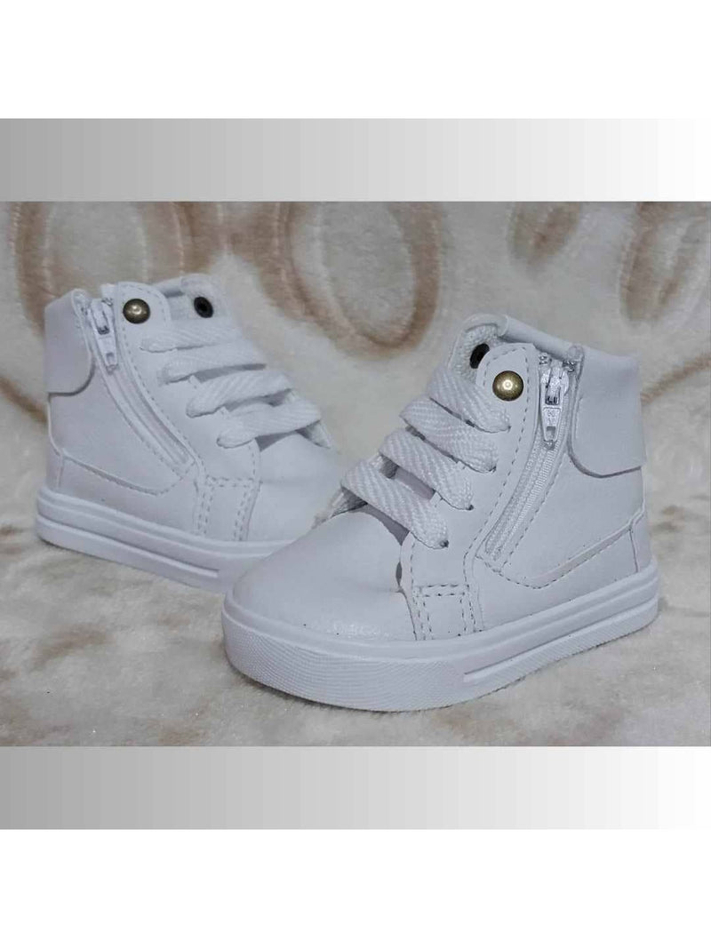 tênis cano alto para bebê estilo botinha branco ou preta com ziper unissex infantil