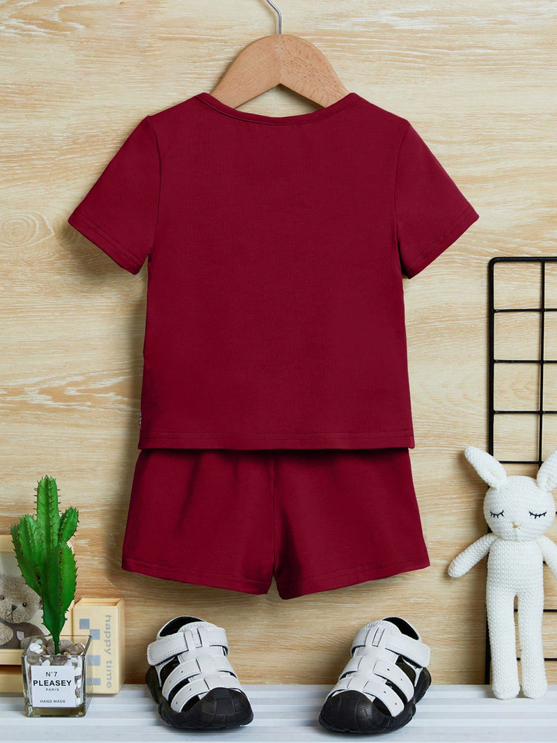 Conjunto de Camiseta e Shorts para Bebê Menino com Bloco de Cor de Xadrez e Gráfico de Letra, para o Natal