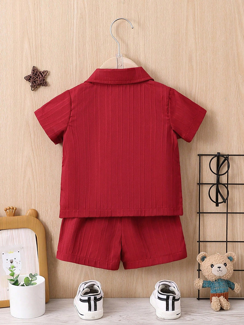 Bebê Menino Sólido Botão Frontal Camiseta & Shorts Sem Camiseta