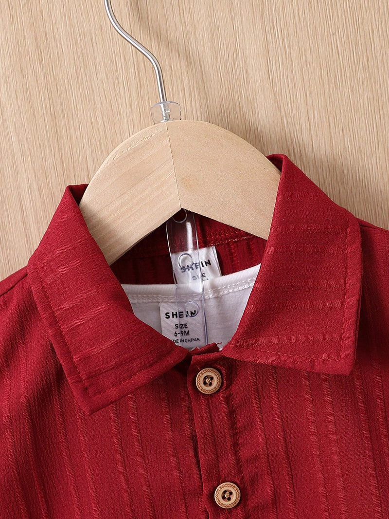 Bebê Menino Sólido Botão Frontal Camiseta & Shorts Sem Camiseta