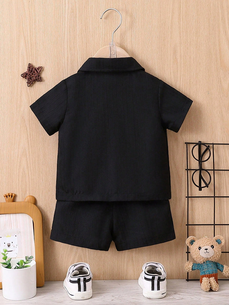 Bebê Menino Sólido Botão Frontal Camiseta & Shorts Sem Camiseta