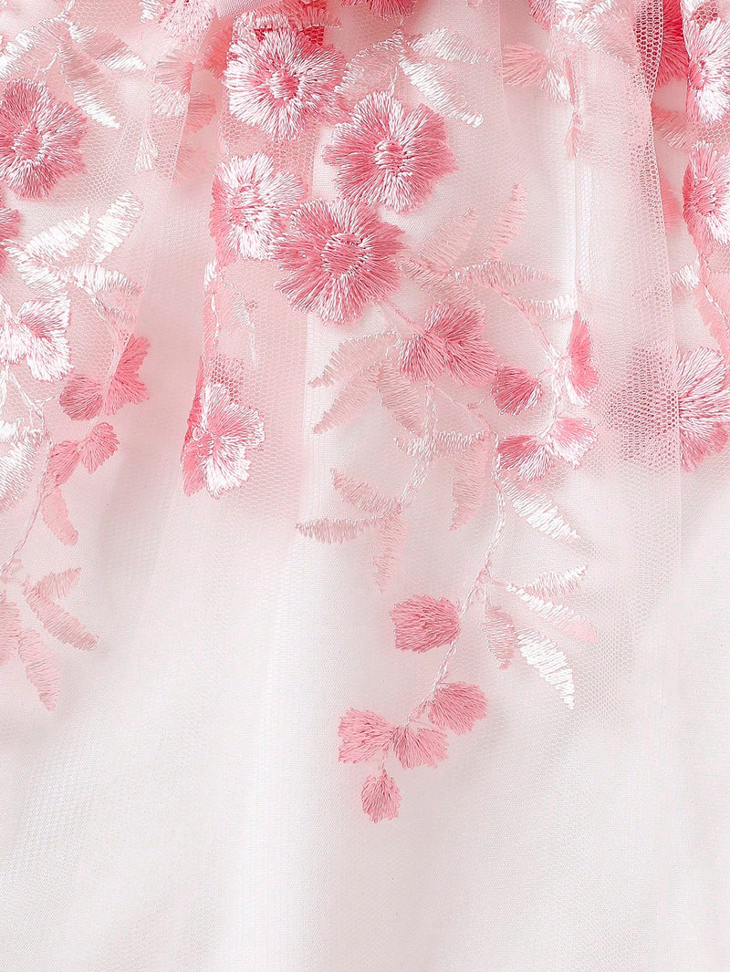 Souflis Souflis Garotas Bordado Floral Sobreposição De Malha Frente De Arco Vestido