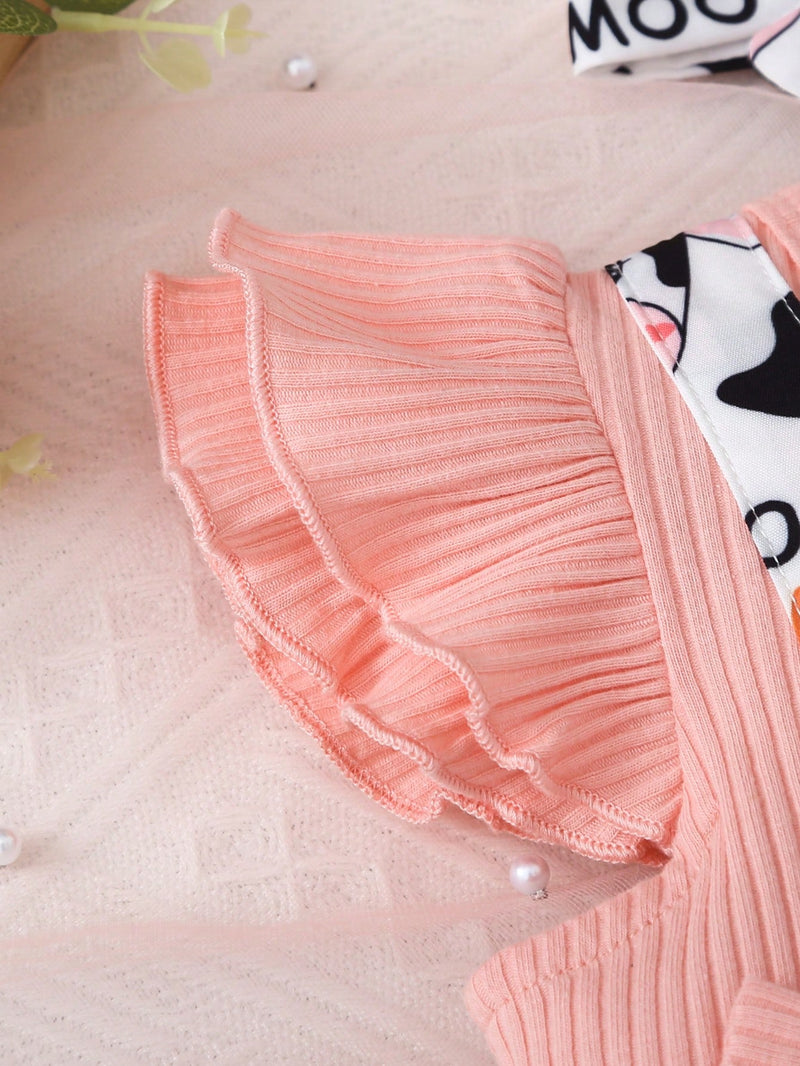 Macacão 2 Em 1 Para Bebê Menina Infantil Decorado Com Renda Impressa De Desenho Animado
