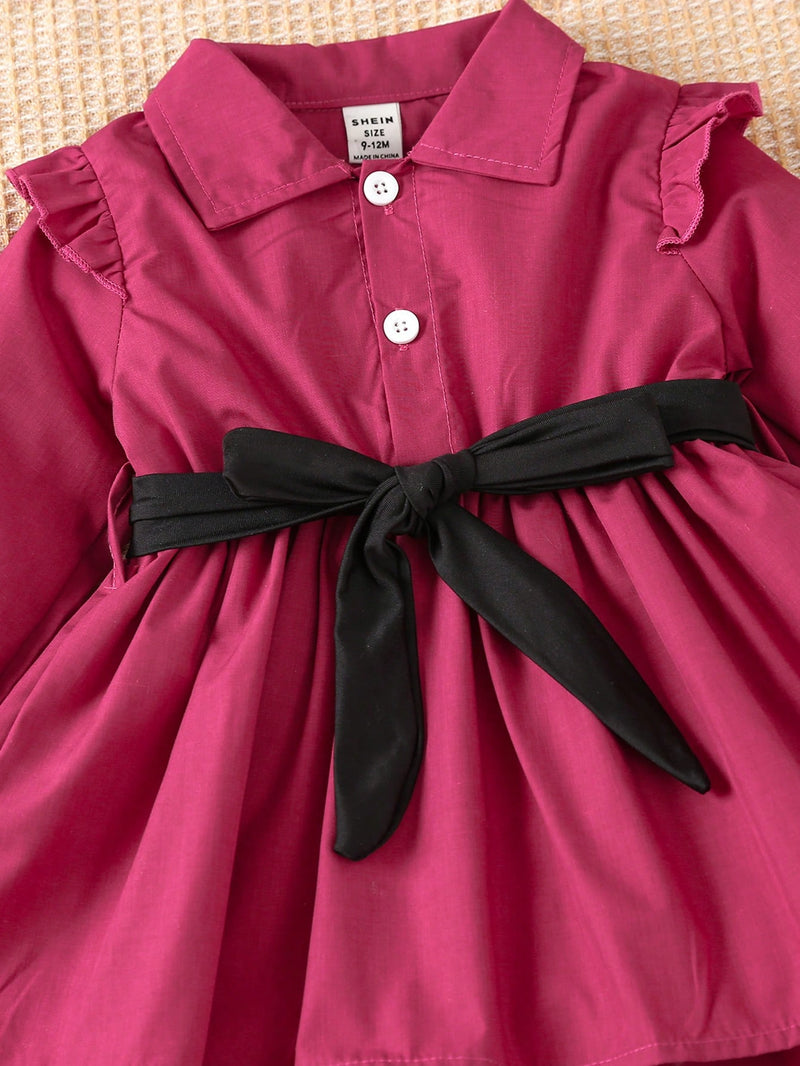 Blusa e Calça de Meia Estação para Bebê Menina com Babados na Bordadura da Manga e Meio Botão