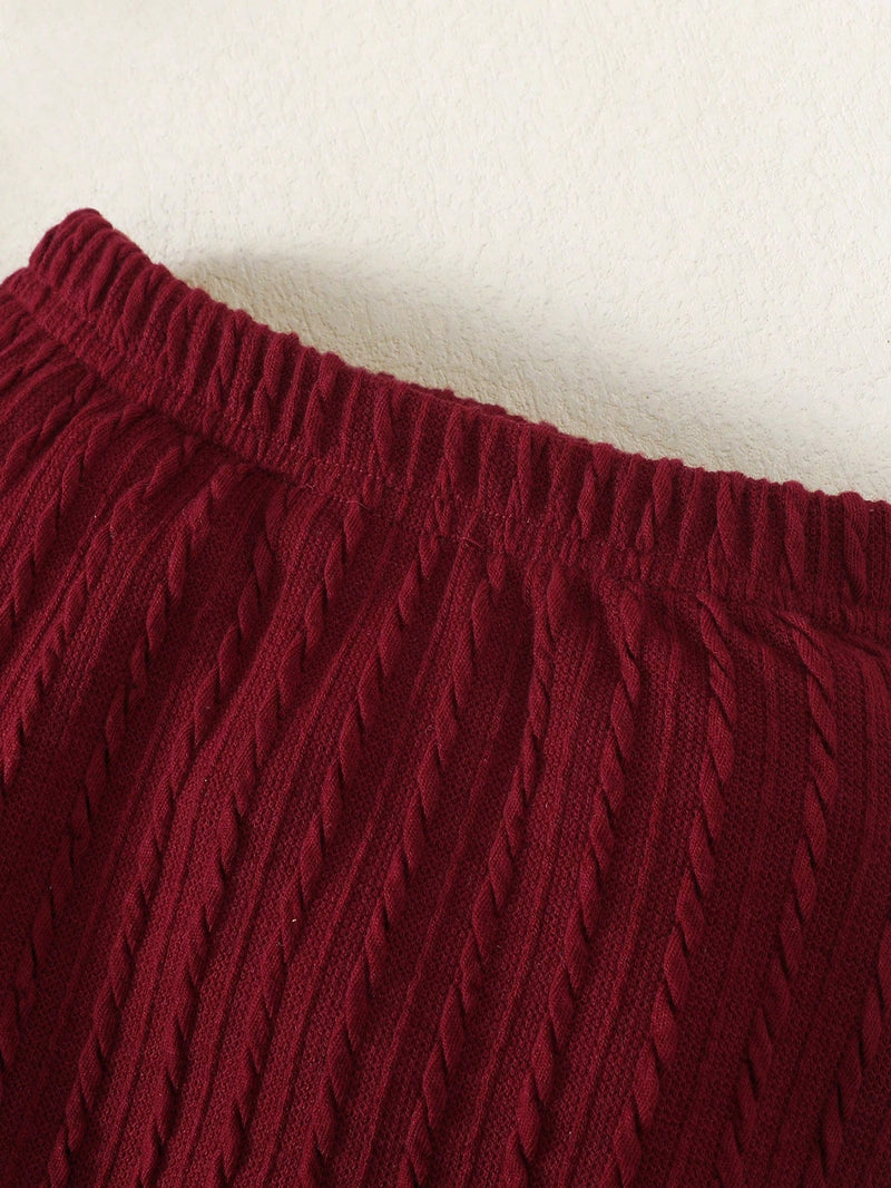 Conjunto de 3 peças Soltinho Casual para Bebê Menina com Decoração de Laço, Detalhes de Babado, Calça Longa e Faixa de Cabelo para Primavera/Outono