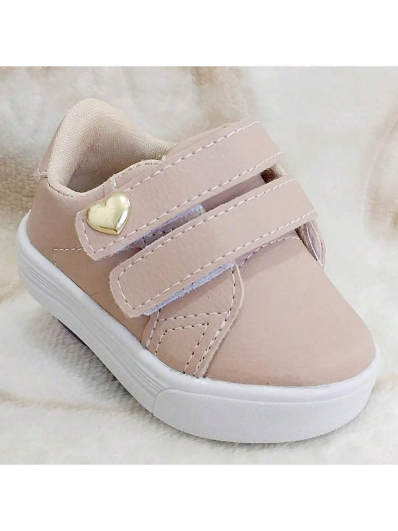Tênis para bebê rosê ou preto com coração dourado menina infantil
