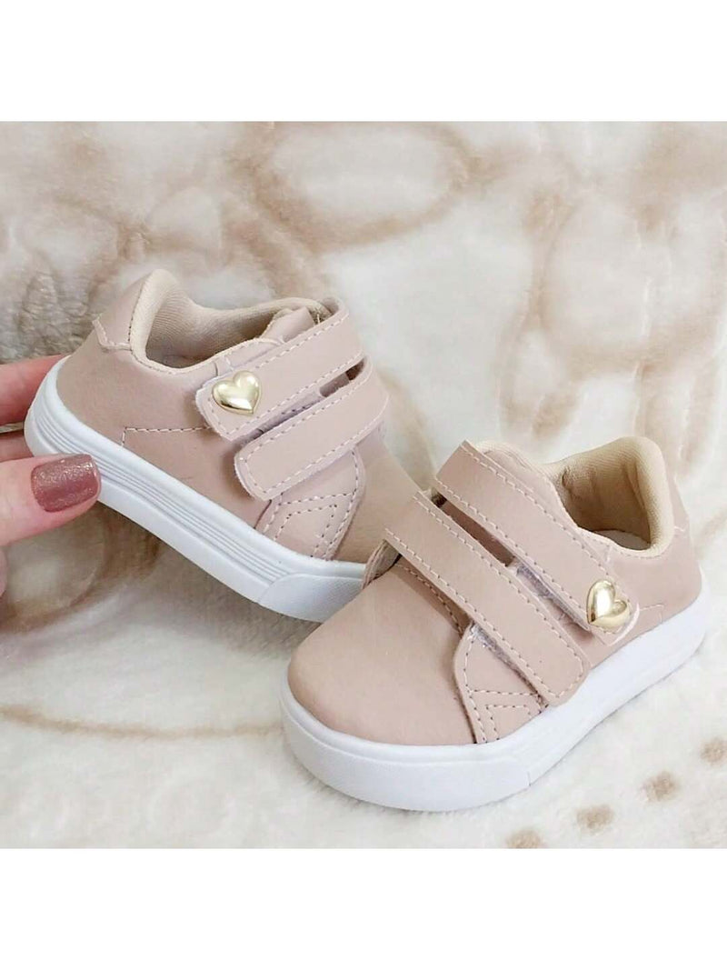 Tênis para bebê rosê ou preto com coração dourado menina infantil