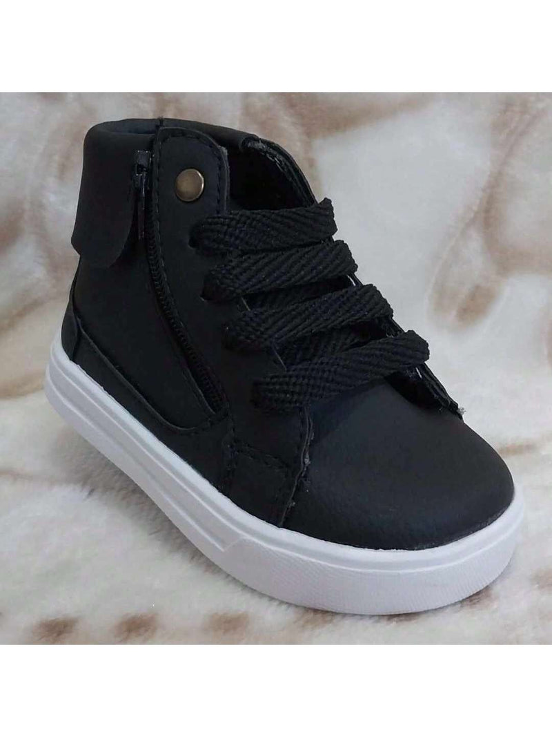 tênis cano alto para bebê estilo botinha branco ou preta com ziper unissex infantil