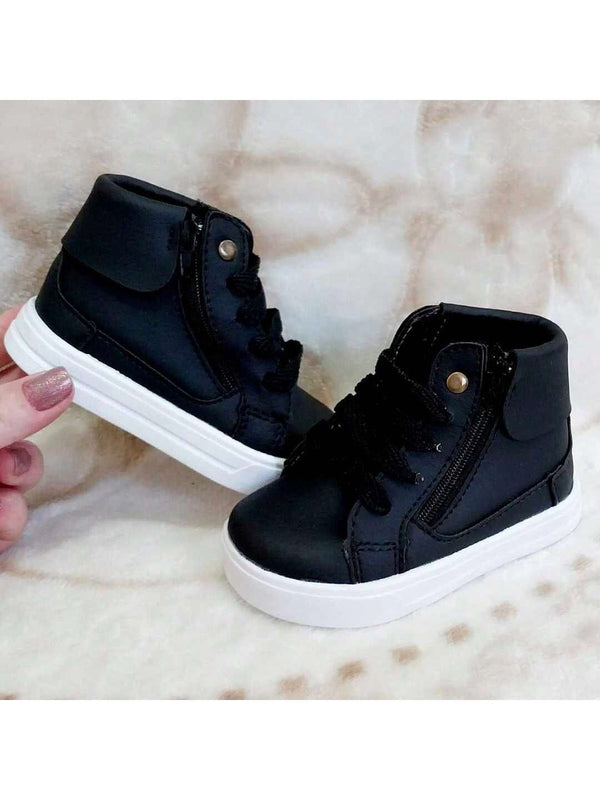 tênis cano alto para bebê estilo botinha branco ou preta com ziper unissex infantil