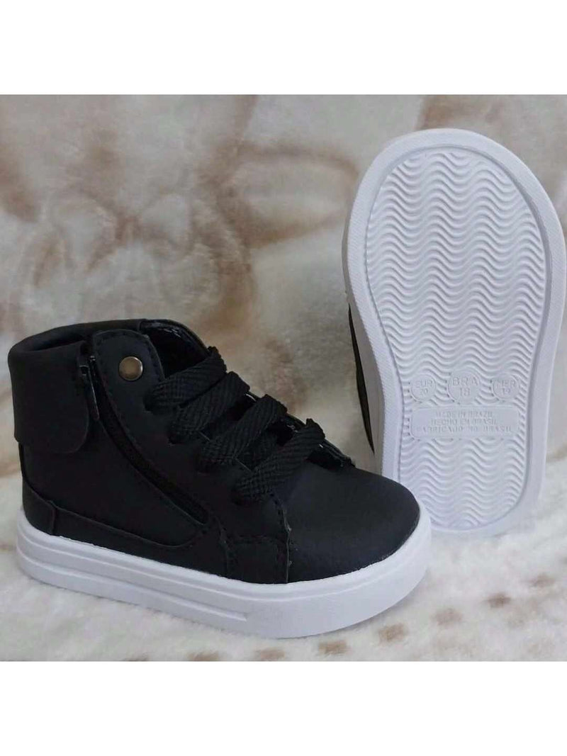 tênis cano alto para bebê estilo botinha branco ou preta com ziper unissex infantil