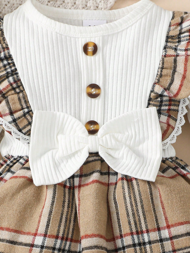 Conjunto de 2 peças de Vestido Xadrez da Moda & Faixa de Cabeça, para Bebê Menina, Natal