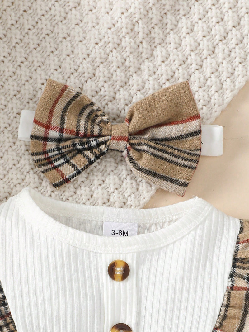 Conjunto de 2 peças de Vestido Xadrez da Moda & Faixa de Cabeça, para Bebê Menina, Natal