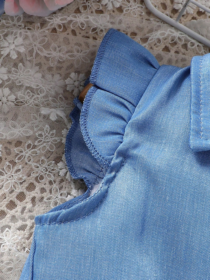 Conjunto de camisa de hem amarrada na frente e vestido de alcinha com estampa de borboleta para bebê menina