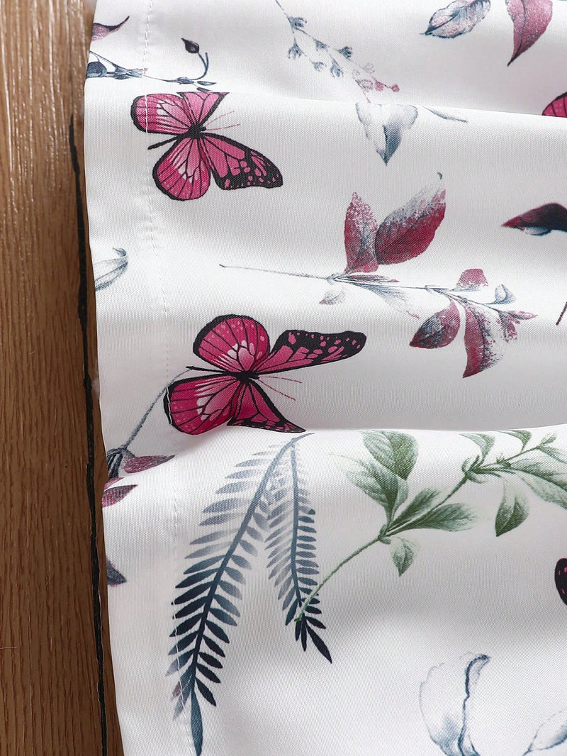 Vestido Fofo Casual e Romântico de Borboleta com Cinto Estampado com Padrão Diário Básico para Bebê Menina, Adequado para Passeios