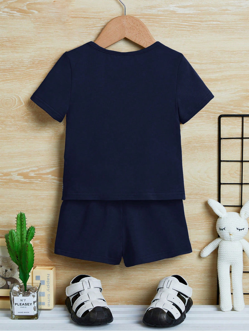 Conjunto de Camiseta e Shorts para Bebê Menino com Bloco de Cor de Xadrez e Gráfico de Letra, para o Natal