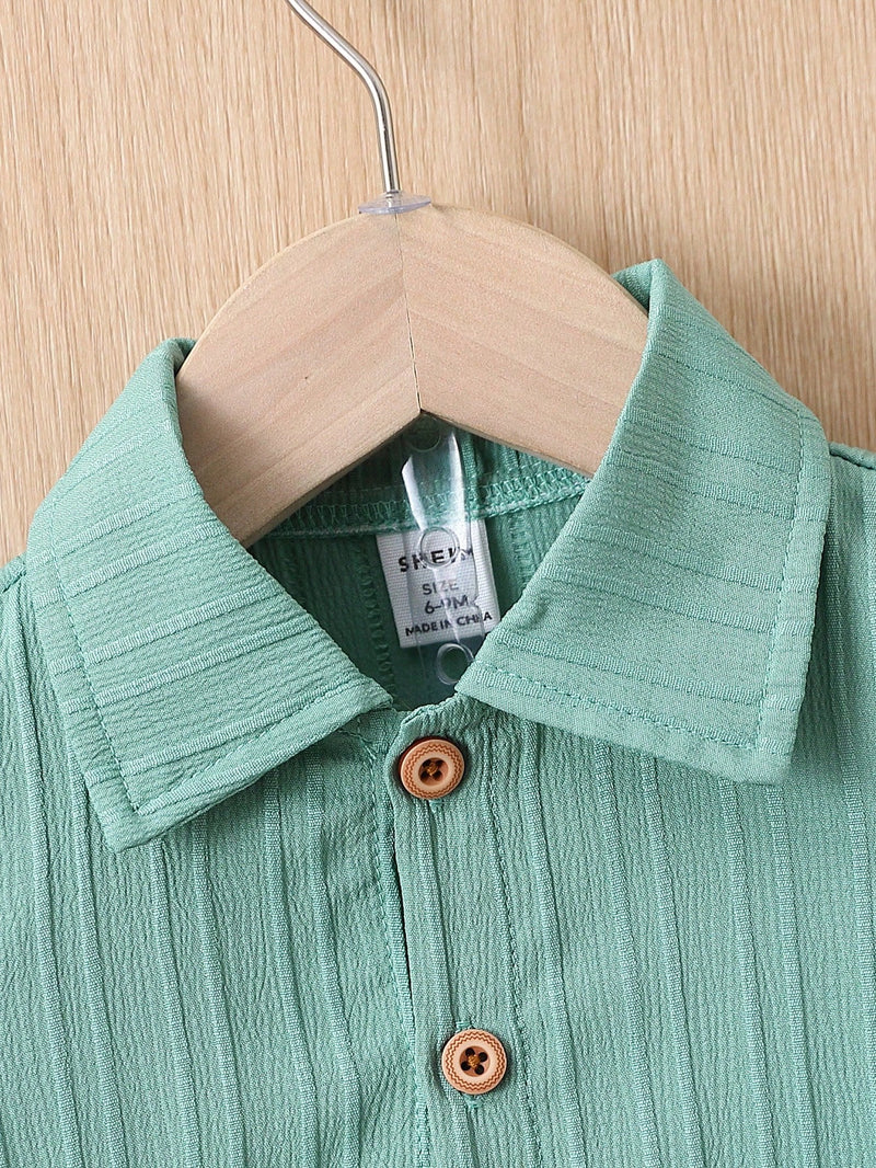 Bebê Menino Sólido Botão Frontal Camiseta & Shorts Sem Camiseta