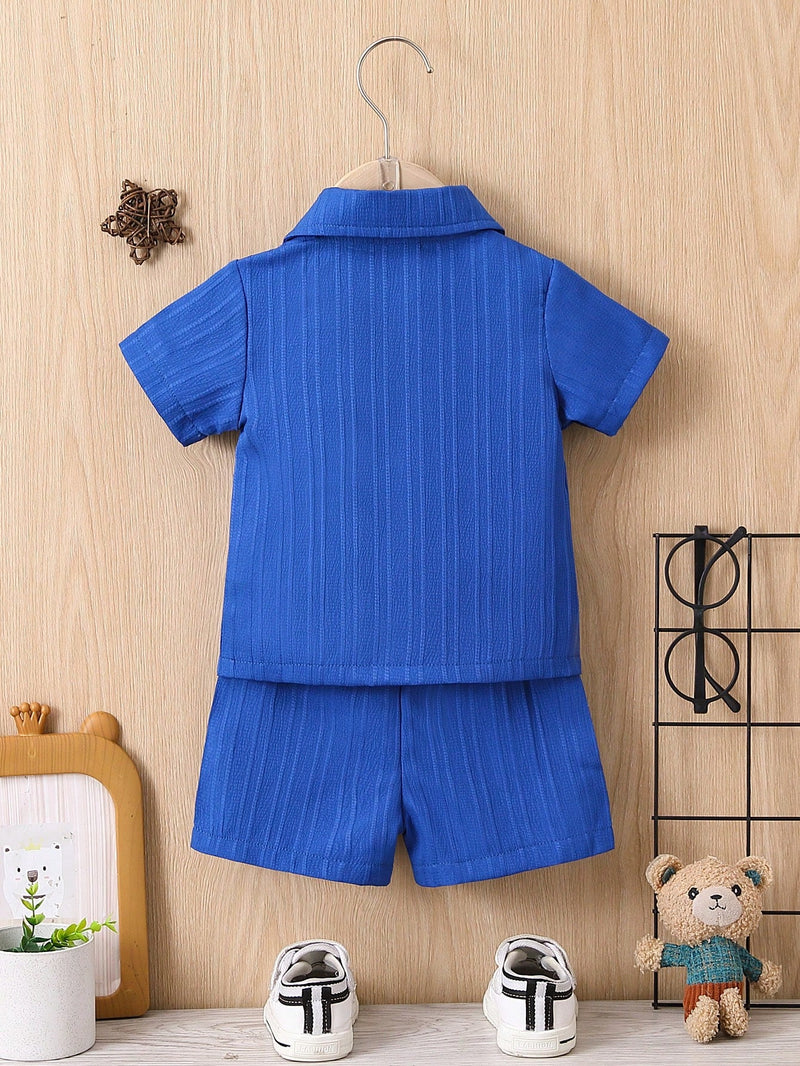 Bebê Menino Sólido Botão Frontal Camiseta & Shorts Sem Camiseta