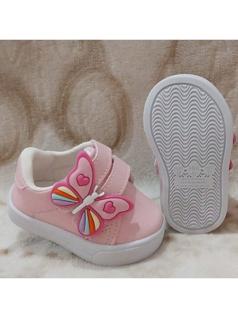 Tênis Borboleta rosa bebê menina infantil