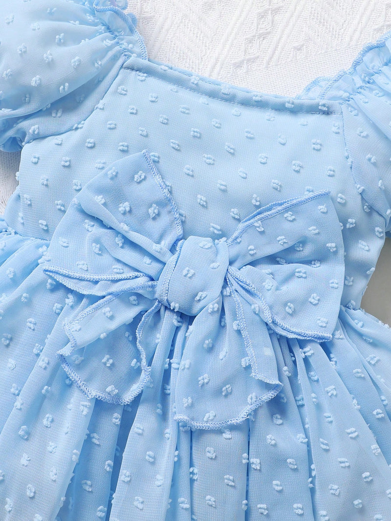 Vestido Bordado de Manga Curta Bolha para Bebê Menina, Bonito e Elegante, Perfeito para Festas de Férias e Sessões Fotográficas