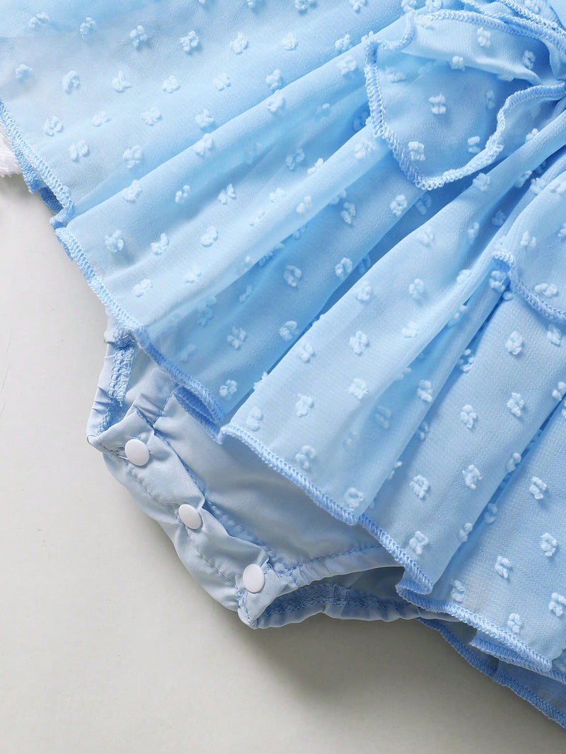 Vestido Bordado de Manga Curta Bolha para Bebê Menina, Bonito e Elegante, Perfeito para Festas de Férias e Sessões Fotográficas