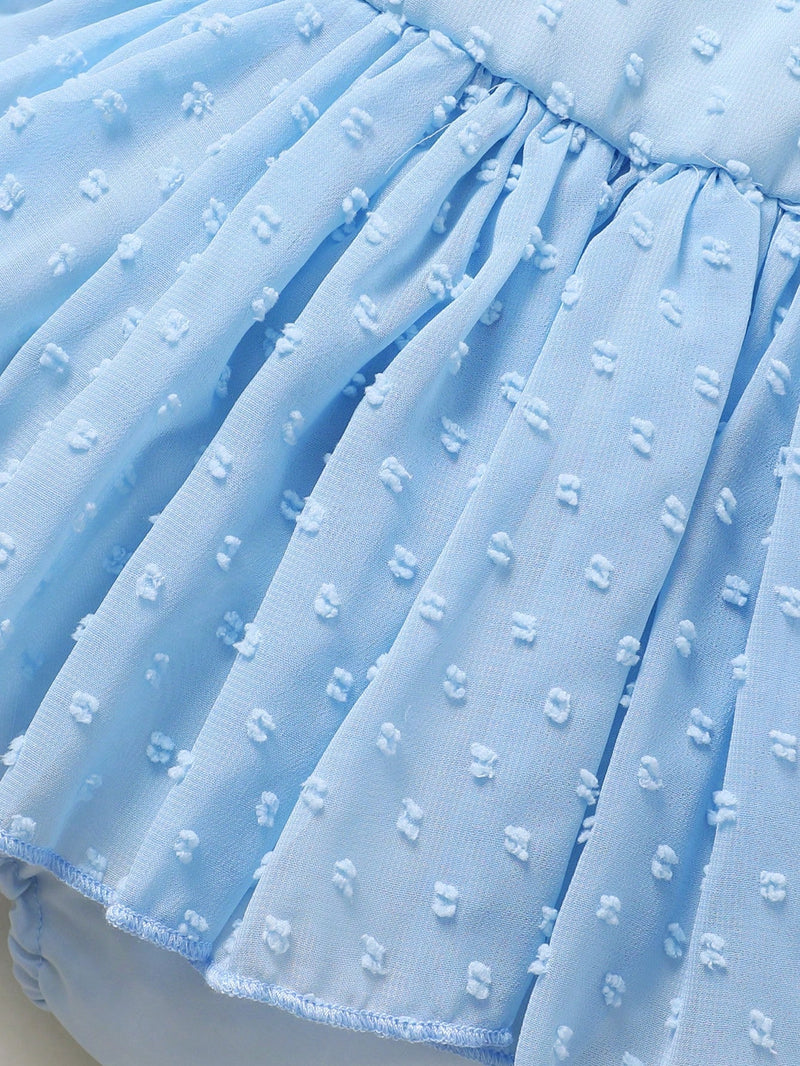 Vestido Bordado de Manga Curta Bolha para Bebê Menina, Bonito e Elegante, Perfeito para Festas de Férias e Sessões Fotográficas