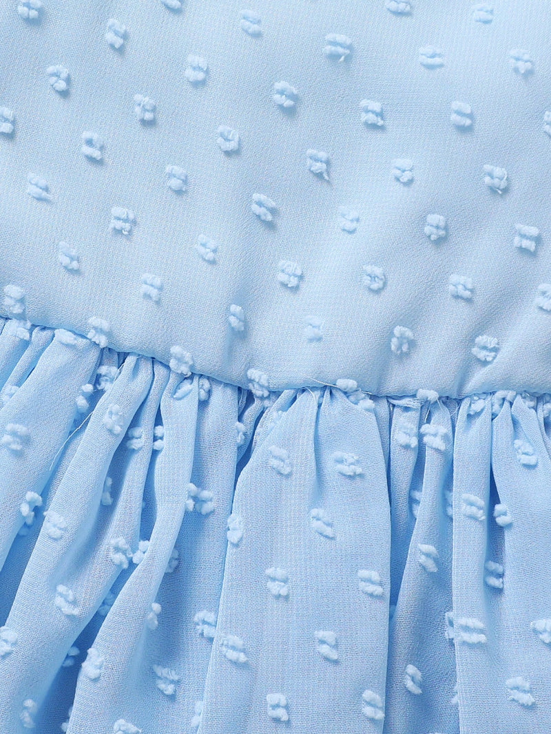Vestido Bordado de Manga Curta Bolha para Bebê Menina, Bonito e Elegante, Perfeito para Festas de Férias e Sessões Fotográficas