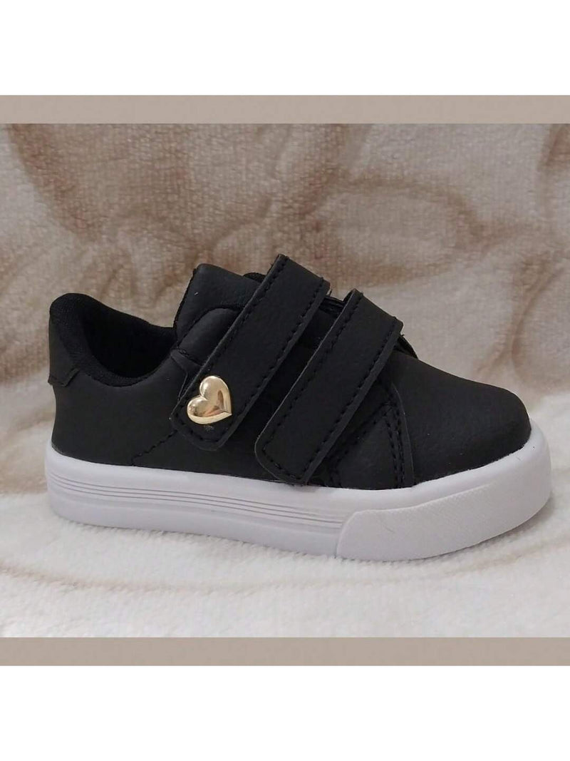 Tênis para bebê rosê ou preto com coração dourado menina infantil