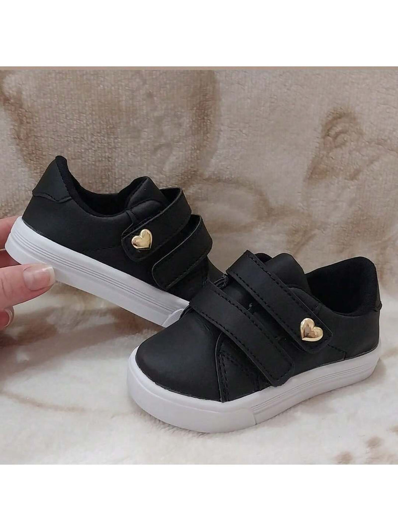 Tênis para bebê rosê ou preto com coração dourado menina infantil