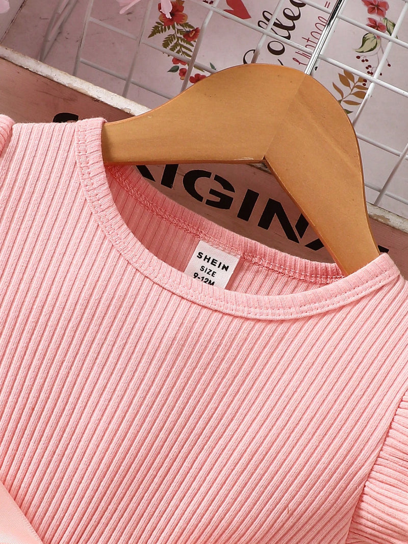 Vestido Fofo Casual e Romântico de Borboleta com Cinto Estampado com Padrão Diário Básico para Bebê Menina, Adequado para Passeios