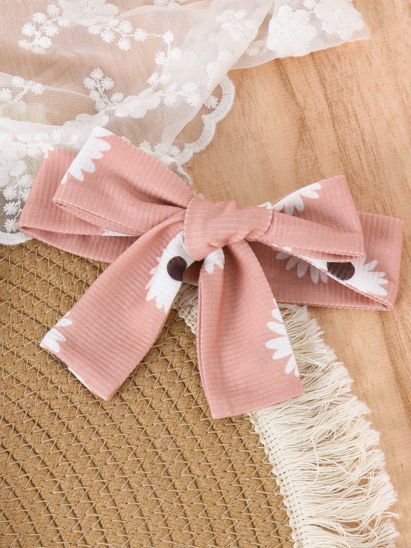 Conjunto de 2 peças de Crianças Meninas Bodysuit e Shorts Estampado Adorável, Verão