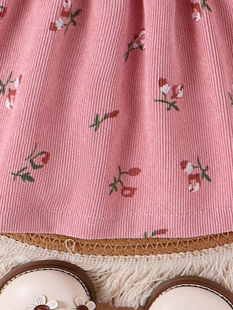 Conjunto de Top Branco com Vestido Floral Rosa e Faixa para Bebê Menina