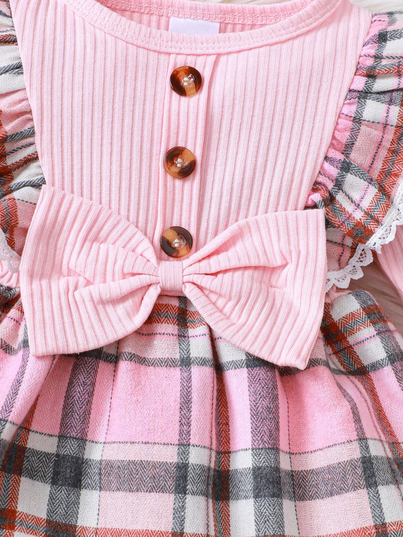Conjunto de 2 peças de Vestido Xadrez da Moda & Faixa de Cabeça, para Bebê Menina, Natal