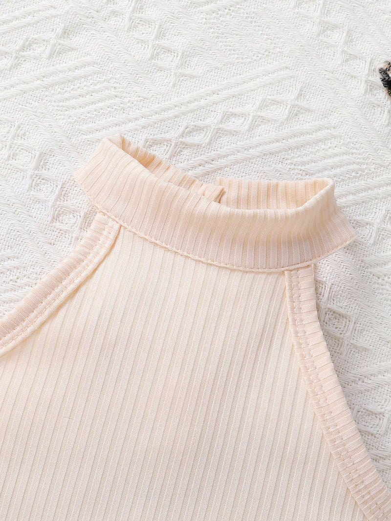 2 peças Conjunto de Top Halter Macio, Confortável e Respirável e Shorts Estampados Xadrez com Babado Vazado e Laço, Adequado para Casual, Férias, Festa e Atividades ao Ar Livre, para o Natal