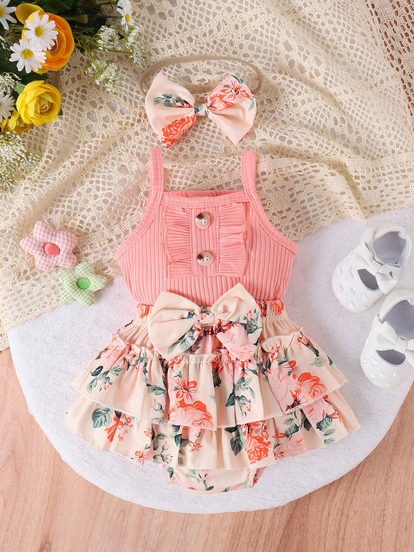 Conjunto de 2 peças de Bodysuit e shorts adoráveis para bebê menina, para o verão